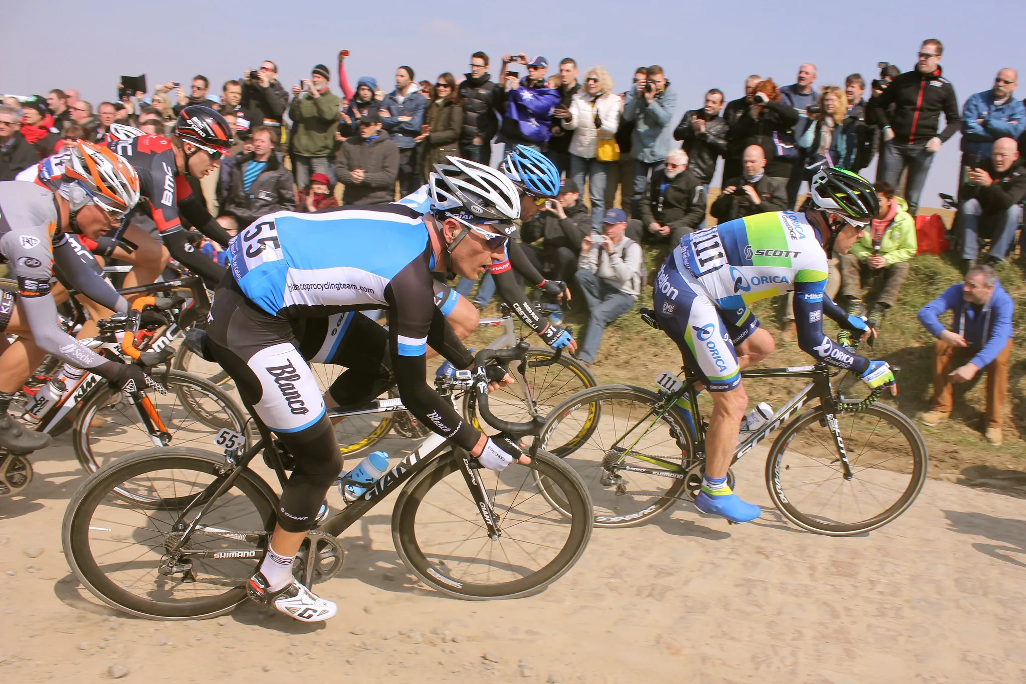 Jos van Emden in a group of riders at Paris–Roubaix 2013